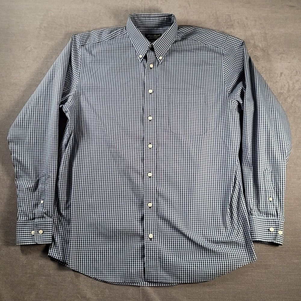 Eddie Bauer Relaxed Wrinkle Resistant Gray Black Checked‎ Long Sleeve Large Tall